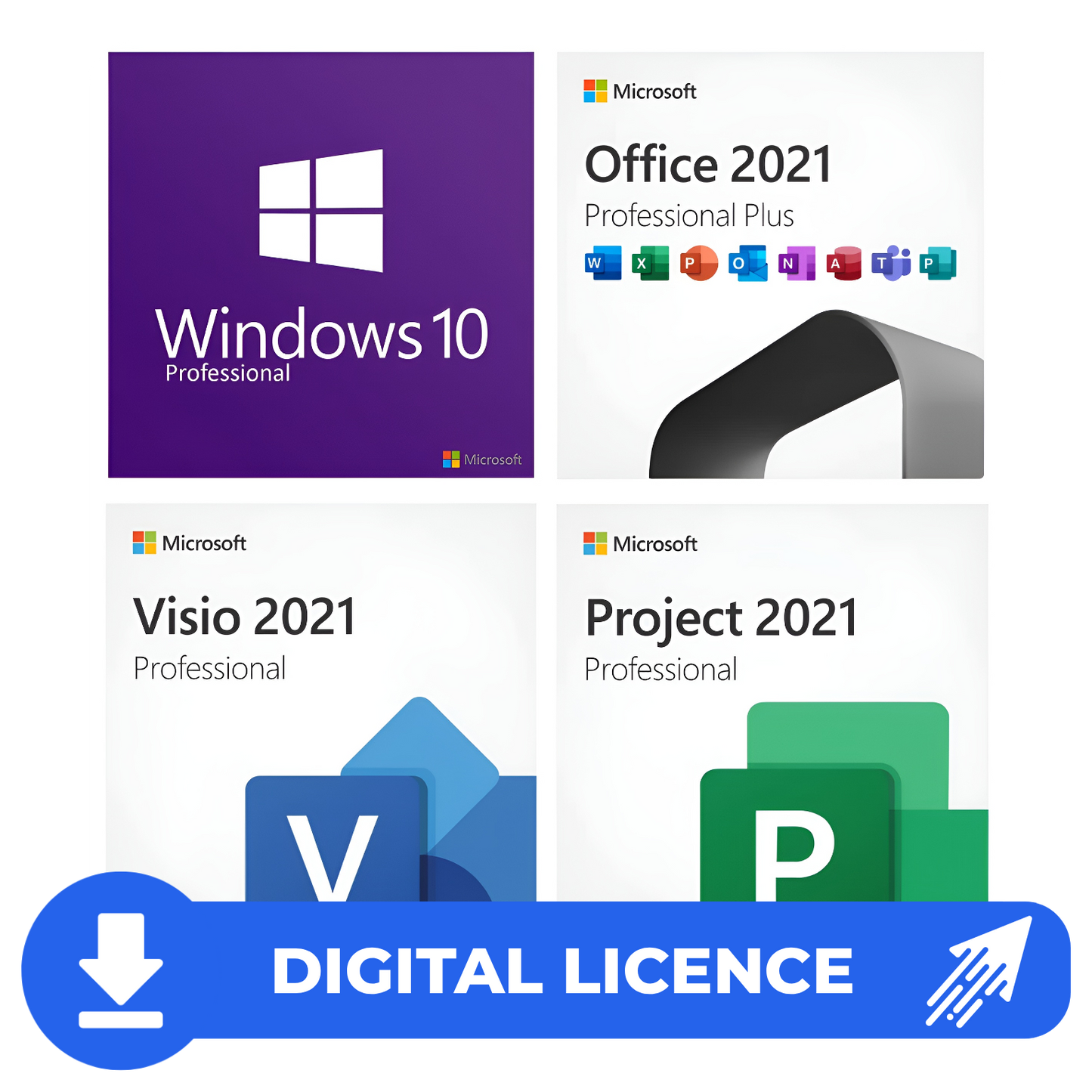 Ultimate Microsoft Productivity Bundle: Windows 10 Pro + Office 2021 Pro Plus with Visio & Project 2021 Pro