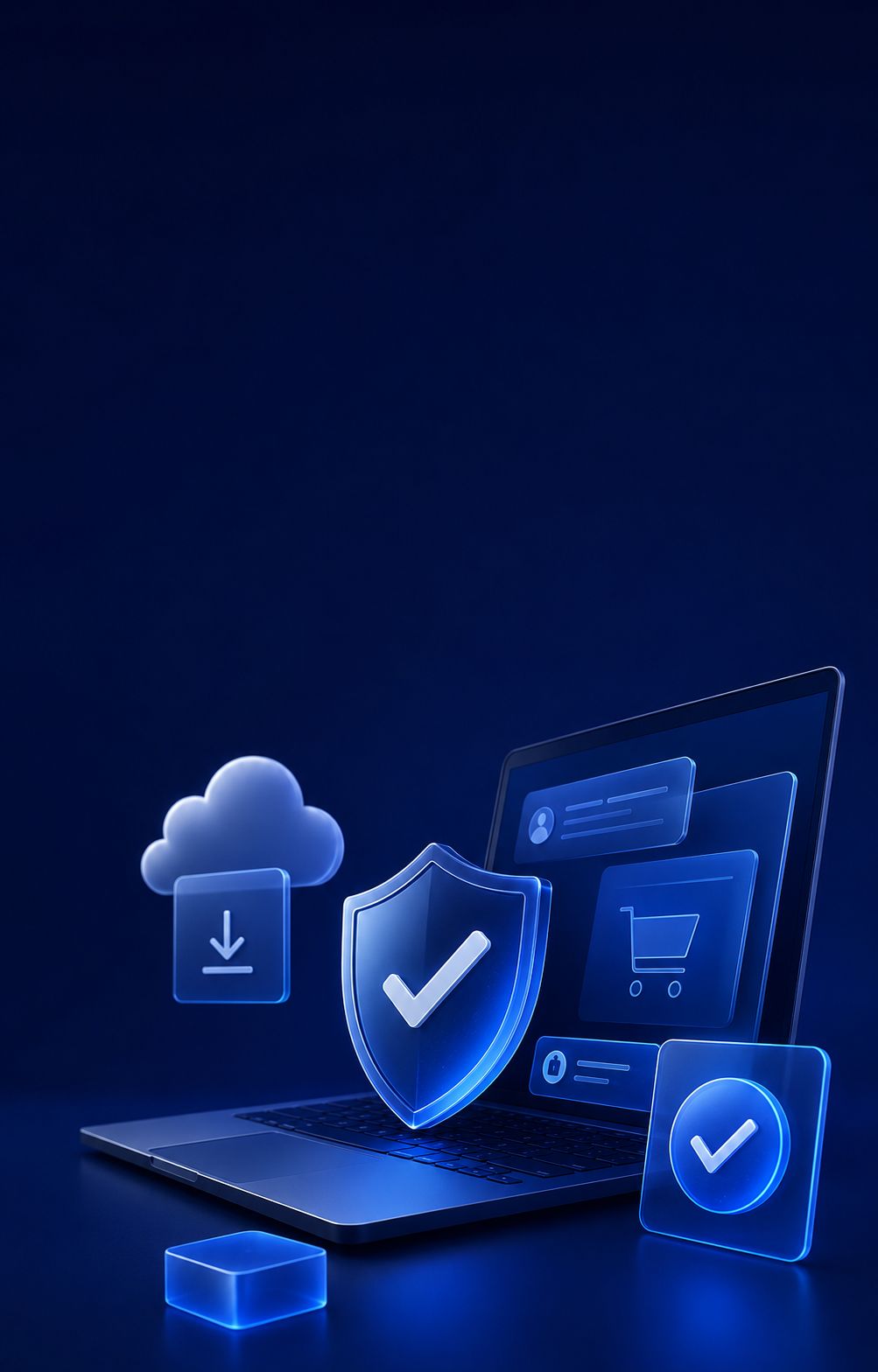 Secure digital software workspace with laptop and cloud icons for mobile
